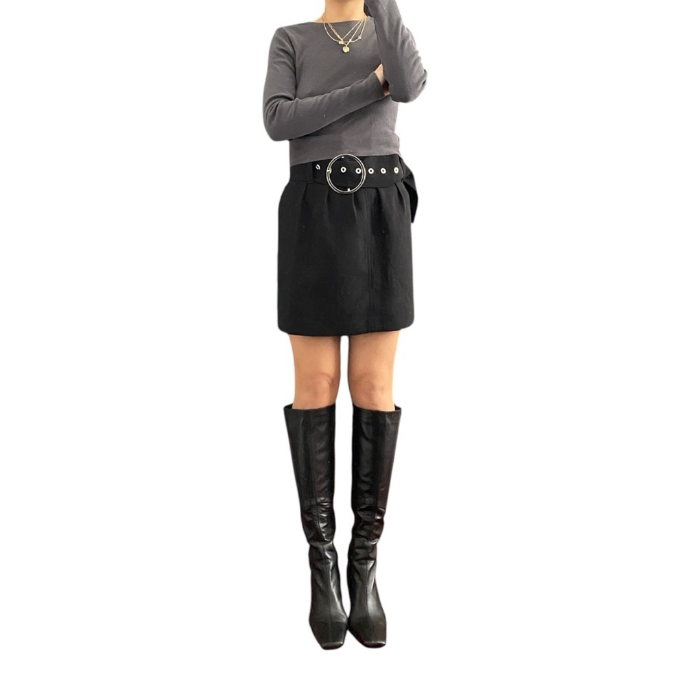 Zara Studio Black A-line Buckled Belt Skirt Size S